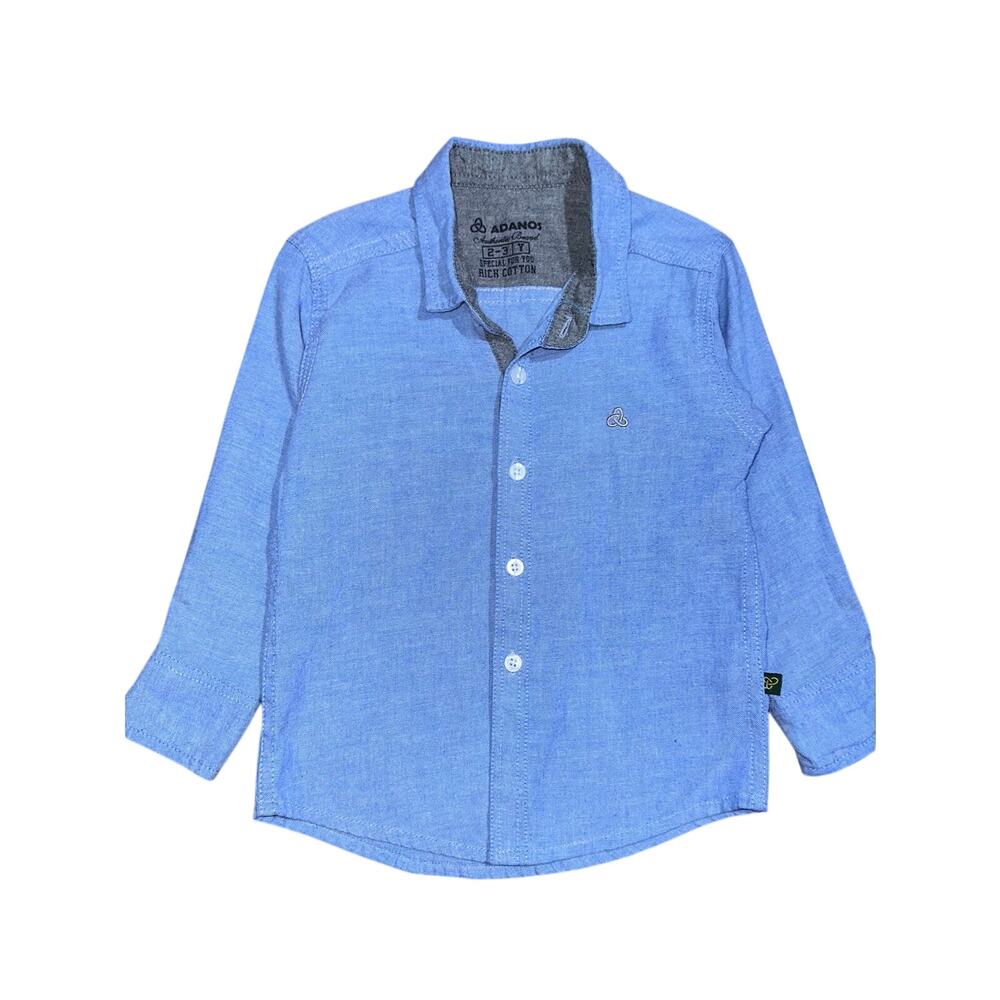 Adanos Boy's Blue Rich Cotton Long Sleeve Preppy Button Down Shirt Size 2/3Y